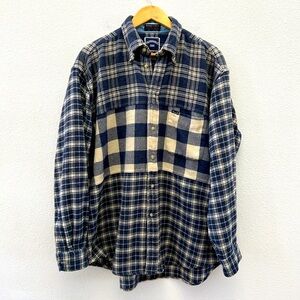FACONNABLE wool blend navy cream plaid button down shirt